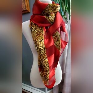 Silky Red and Leopard Print Scarf